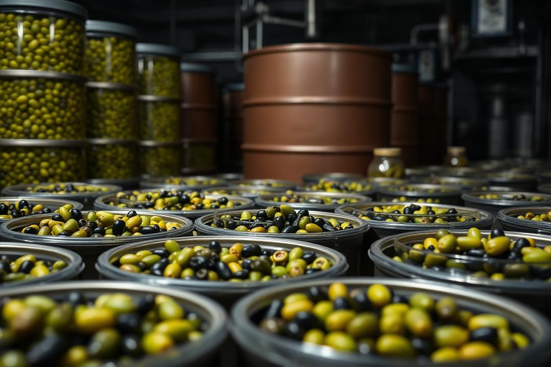 Olives in commercial wholesale packaging